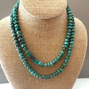 AIL Natural Turquoise Beaded Discs Sterling Silver Clasp 36 Inch Length